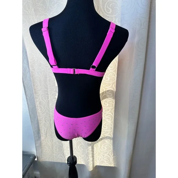 Hot‎ Pink Rhinestone Bikini Set Women's Swimsuit Sparkle Beachwear - M - Picture 4 of 7